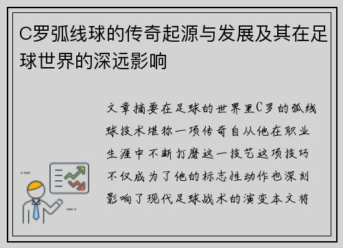 C罗弧线球的传奇起源与发展及其在足球世界的深远影响